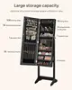 Freestanding jewelry cabinet with full-length mirror. Lockable storage with 2 cosmetic organizers 3