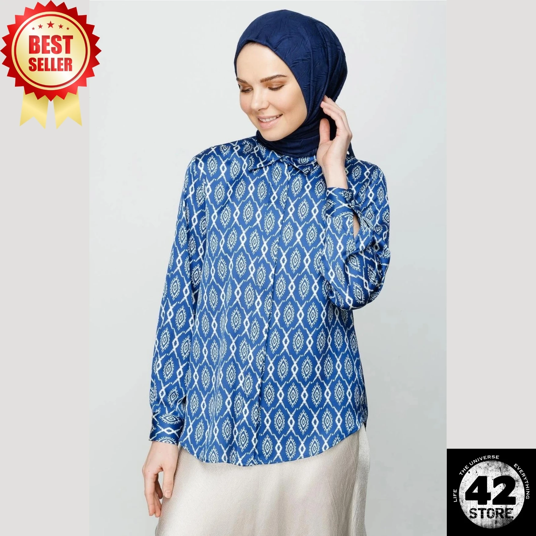 No Ironing Required, Can Be Used Without A Cap, Comfortable, Trendy Pleated Navy Blue Bamboo Scarf