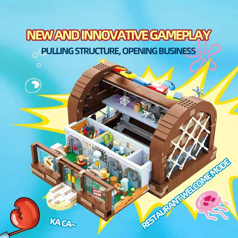 Bloques de construcción de restaurante Krusty Krab de dibujos