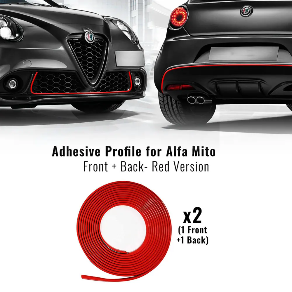 Profilo Adesivo Rosso Per Paraurti Alfa Mito - Decorazione Racing Senza Viti