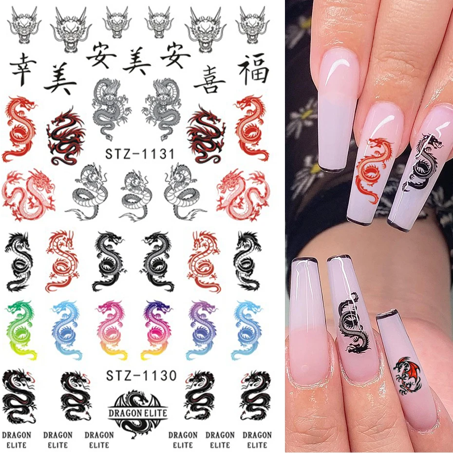 Red Black Colorful Dragons Nail Stickers Angel Virgin Mary Water Decals Temporary Tattoo Slider For Nail Manicure LESTZ1114-1137 nail stickers,nail art tools,nail art decoration,nail decals
