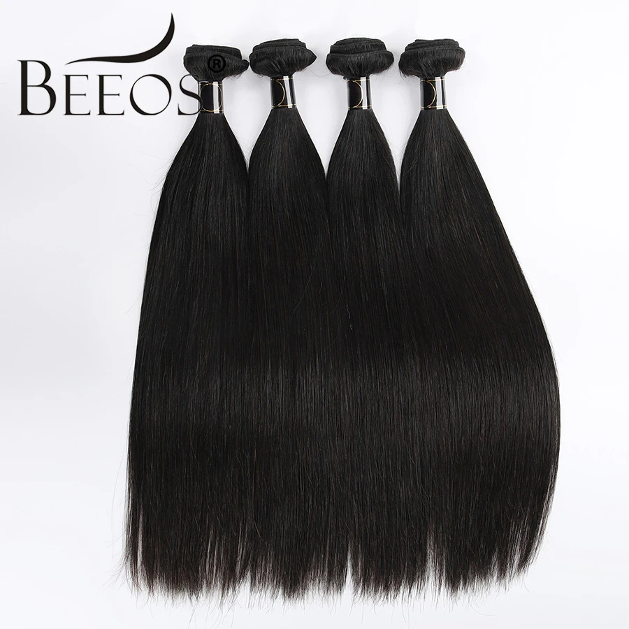 BEEOS 40in Bone Straight Bundles Human Hair 32 34 36in 3 Pieces Double Weft Hair Extension Brazilian Virgin Hair Natural Bundles