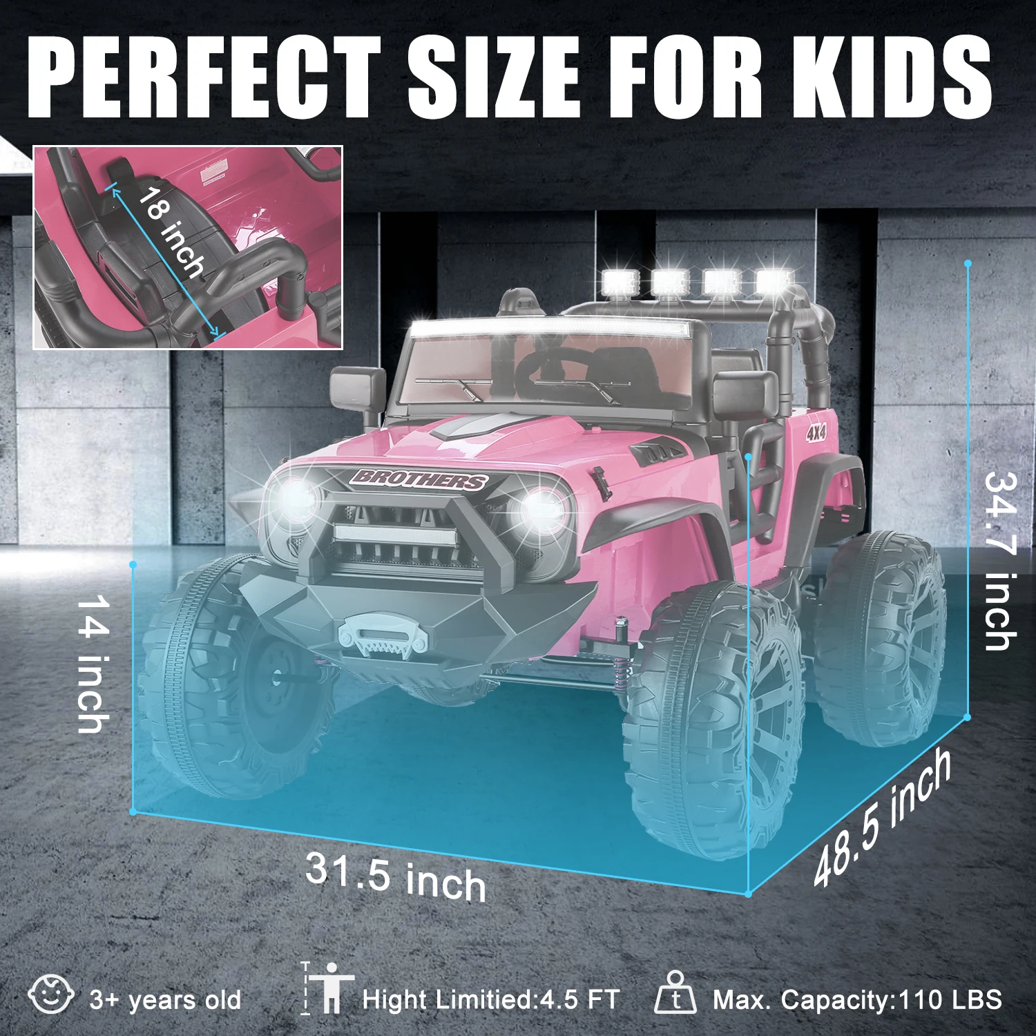 Kids 24V Ride on Car Truck with Remote Control-2 Seater Electric Jeeps Car, 2x200W Motor, Spring Suspension, 3 Speeds, Pink