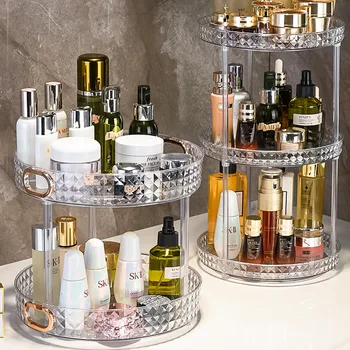 Rotating Cosmetic Storage Box Acrylic Makeup Organizer Ins Desktop Finishing Perfume Tray Bathroom Skin Care Products