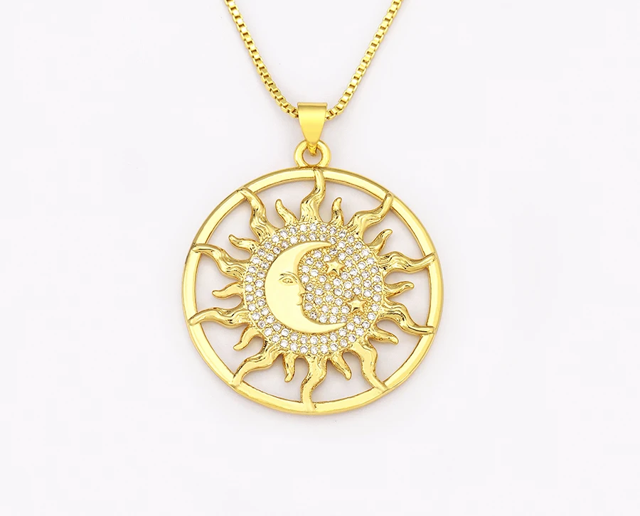 AIBEF Light Of Star And Moon Sun Shape Pendant Women Necklace Copper Zircon Western European Style Jewelry Popular Romantic Gift