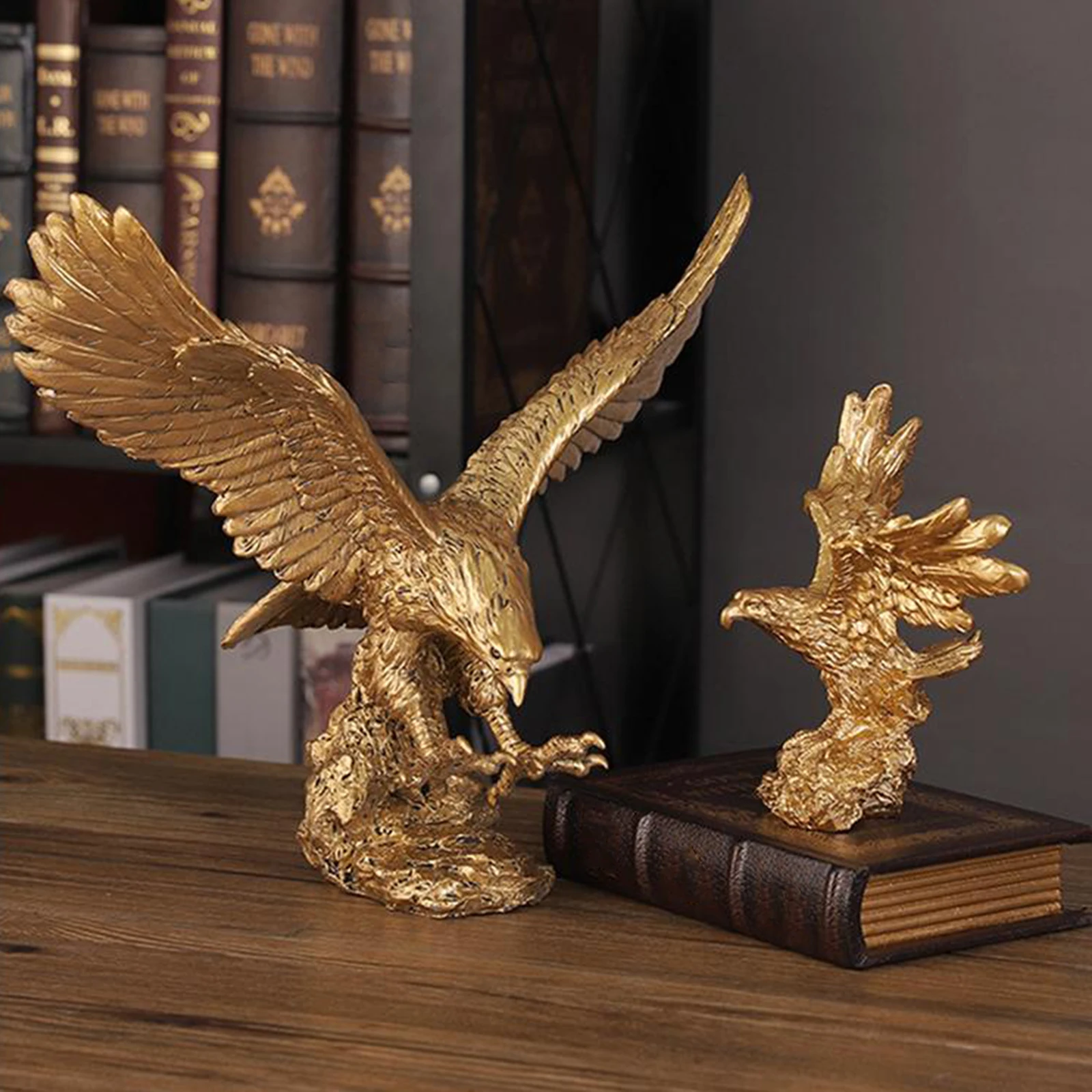 樹脂イーグル置物デスクトップ像装飾動物彫刻装飾手作りゴールデン