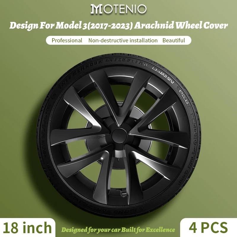 Wheel Hub Covers 4PCS For Tesla Model 3 18 Inch Arachnid Rim Hubcaps Car Protection