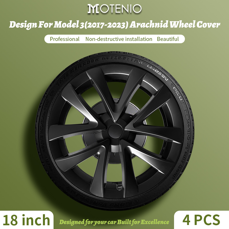 4PCS for Model 3 (2017-2023) 18 Inch Black Arachnid Wheel Cover ABS Rim Hubcaps Car Protection Accessories Design for Tesla