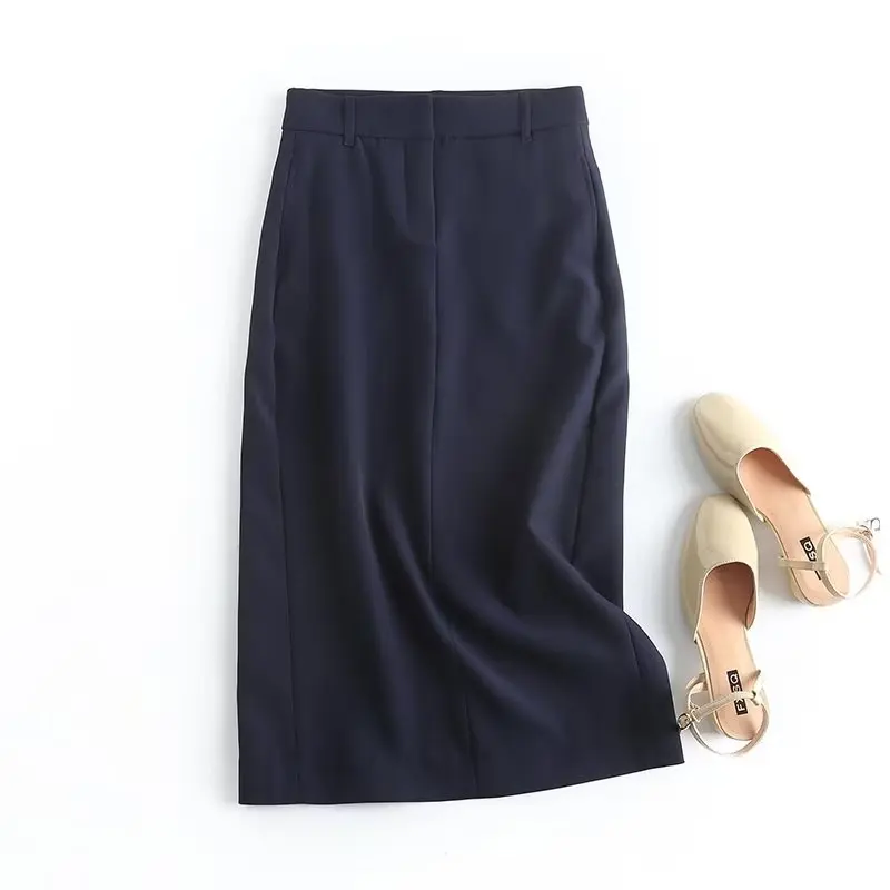 Withered Spring Summer England Style Fashion Office Lady Suits Skirt Navy Color Solid Straight Midi Skirts Womens pearl waist chain lady gifts for women accessories fashion imitation pearls womens fashions