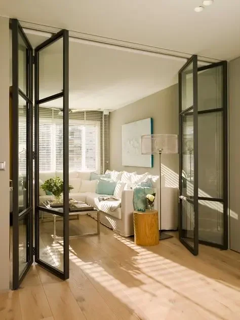 DN Aluminum Framed Modern Outdoor Sliding Folding Door Exterior Double Glass Accordion Folding Doors Size and Color