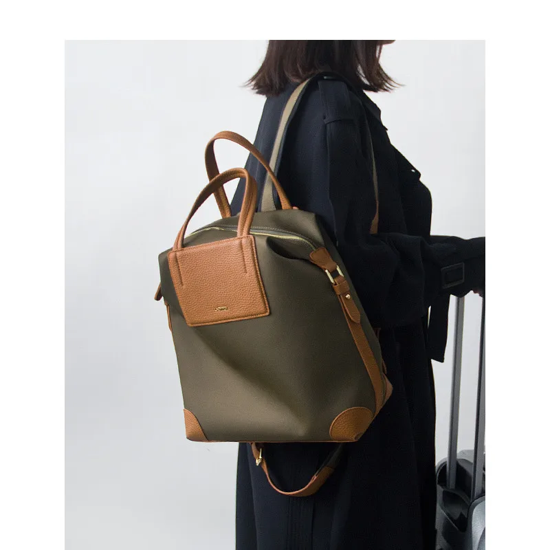 

FULL DESIGN Femal Nylon Genuine Leather Backpack 13.3/14" Laptop Bag for Work Business