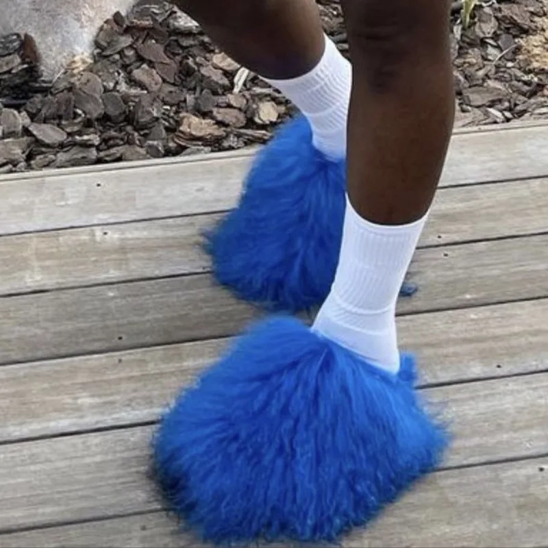 

Шлепанцы из монгольского меха для женщин, шлепанцы из овечьей шерсти на массивном натуральном длинном меху, шлепанцы из овечьего меха, индивидуальный цвет, S3481, 2024