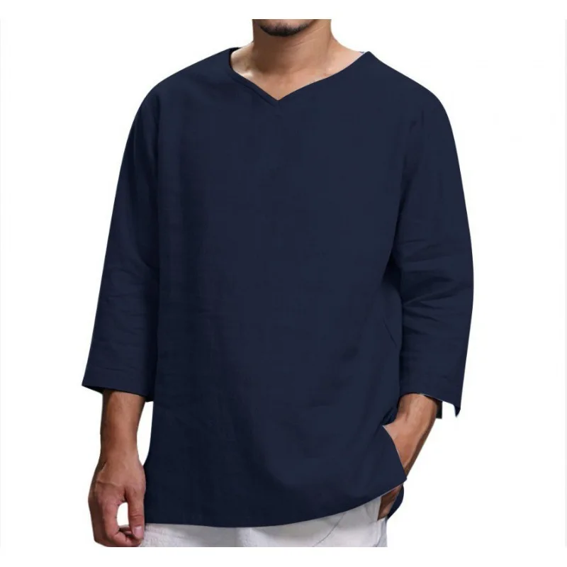 Men's Casual Blouse Cotton Linen Shirt Loose Tops Long Sleeve Tee Shirt Spring Autumn Casual Handsome Men's Shirts Gyms mens shirts