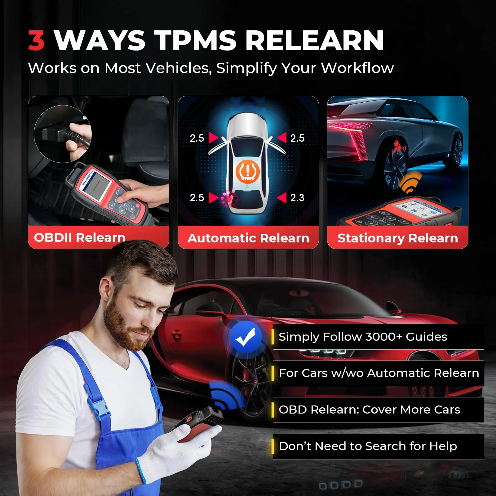 Tire Pressure Monitor Car Diagnostic Tool Autel MaxiTPMS TS508WF TPMS Programming Tool MX Sensors 315 433 MHz TPMS Relearn Activate All Sensors Scan Read Clear DTCs Reset