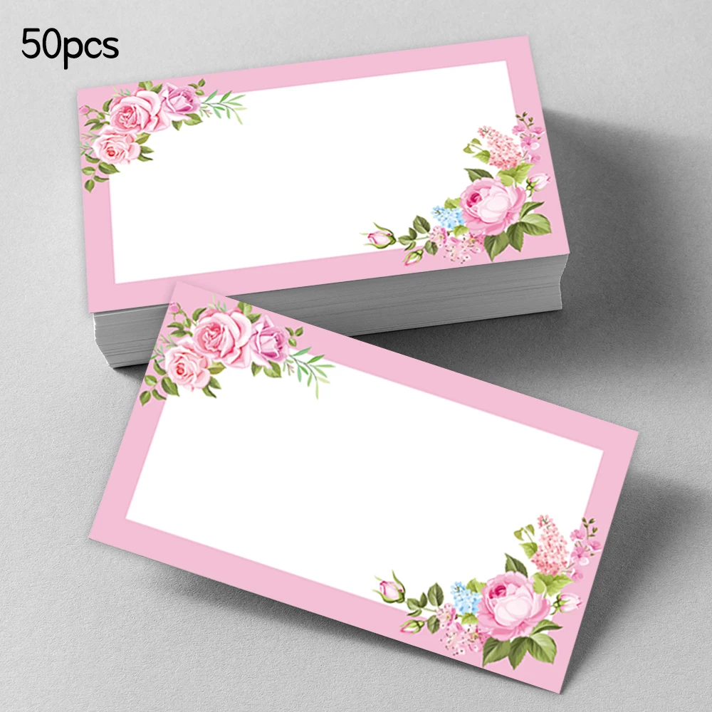 50pcs Pink Floral Blank Message Cards Pocket Cards Business Blank Greeting Small Business Supplies Gift Tags