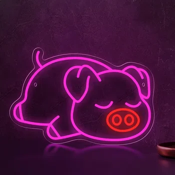 Sleeping Pig LED Neon Sign – Cute Pink Wall Decor