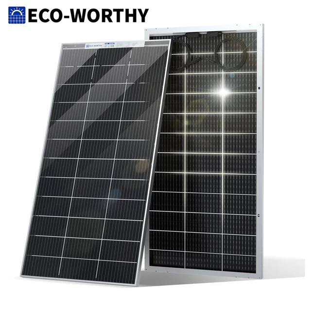 Panneau solaire bifacial ECO-WORTHY 195 W, module solaire monocristallin 18 V pour batterie 12 V, panneau solaire photovoltaïque 12 V, idéal pour camping-car, système de balcon, abris de jardin, bateaux 1