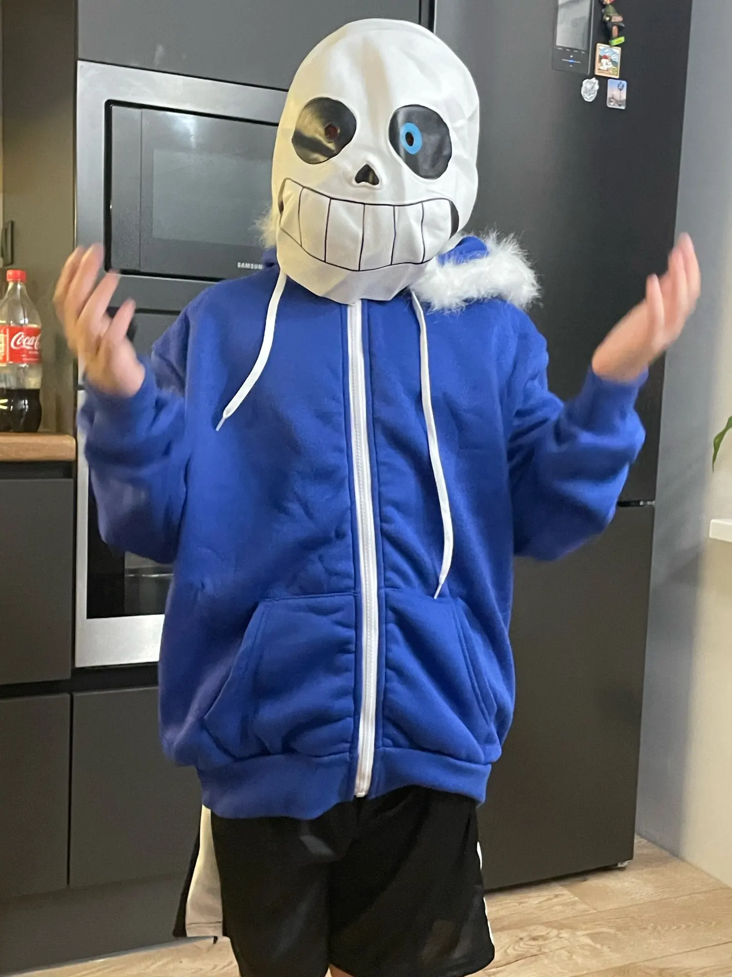 Chomel Undertale Sans Cosplay Hoodies Latex Mask Cool Skeleton Cos Blue  Coat Halloween Cosplay Costume Unisex Jacket Headgear