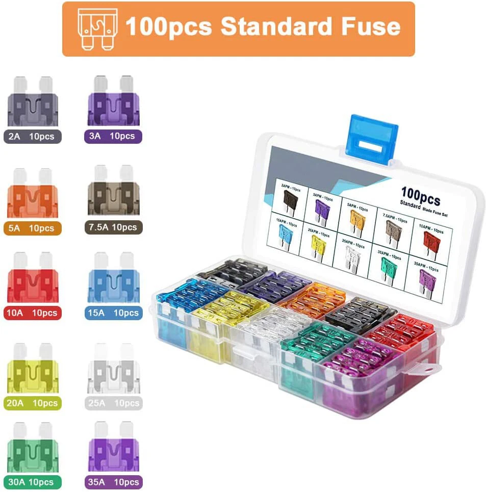 Mini-120Pcs/Standard-100Pcs Blade Fuse Assortment Car Automotive Truck Auto ATM Fuse Kit 2 3 5 7.5 10 15 20 25 30 35 AMP