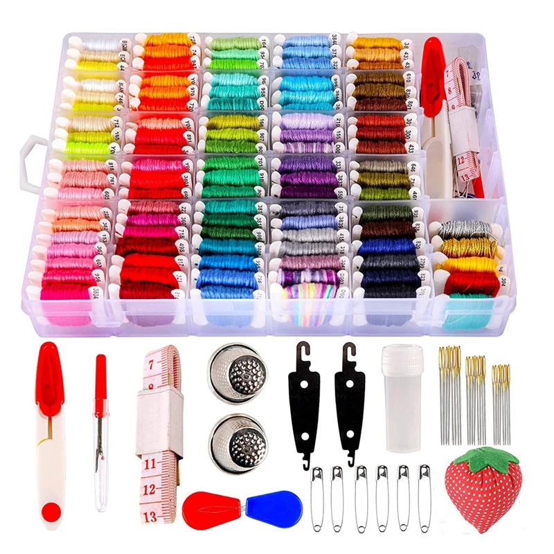 100 Colors Embroidery Floss Set Cross Stitch Thread Friendship Bracelets Floss with Organizer Storage Box Cross Stitch Tools tool chest trolley