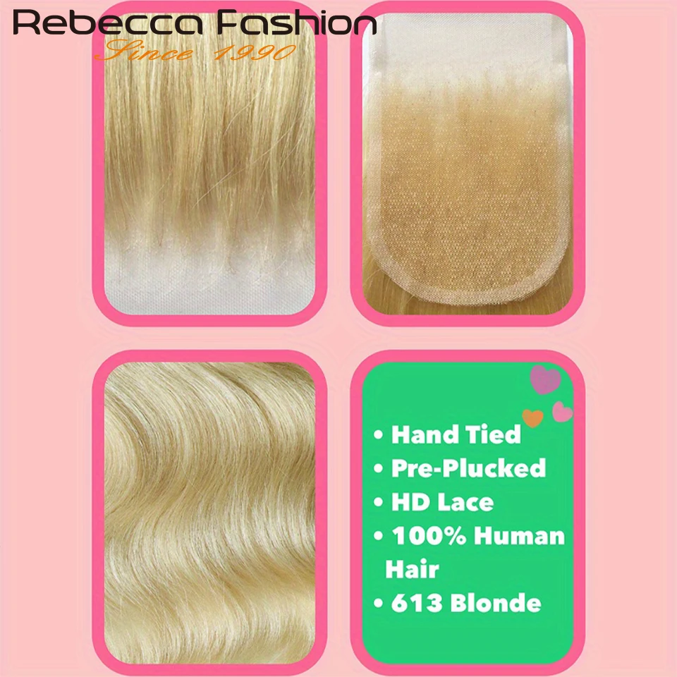 Human Hair Closure Human Hair Lace Product 613 Blonde Human Hair Closure HD Transparent 4x4 Lace Closure Brazilian Straight Remy Lace Pre Plucked With Bady Hair
