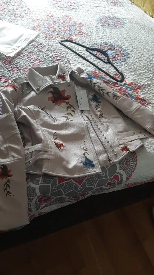 Retro Floral Print Faux Leather Jacket photo review