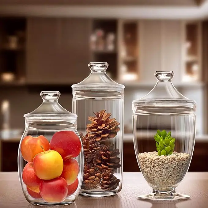 Plastic Apothecary Jars, 3-Piece Set (52/46/46 oz), Acrylic Jars with Lids, Bathroom Canisters, Candy Buffet, Wedding Display 3