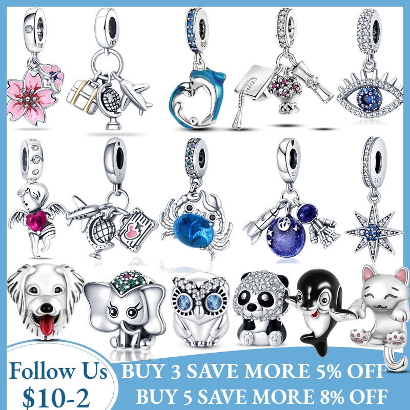 

Hot Sale 925 Sterling Silver Animal Owl & Angel Flowers Charms Fit 925 Original 3mm Bracelet For Women DIY Fashion Jewelry