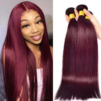 Wine Red #99J Remy Human Hair Weave 16-28 inch Long Silky Straight Unprocessed Virgin Brazilian Hair Weft Extensions for Women 1