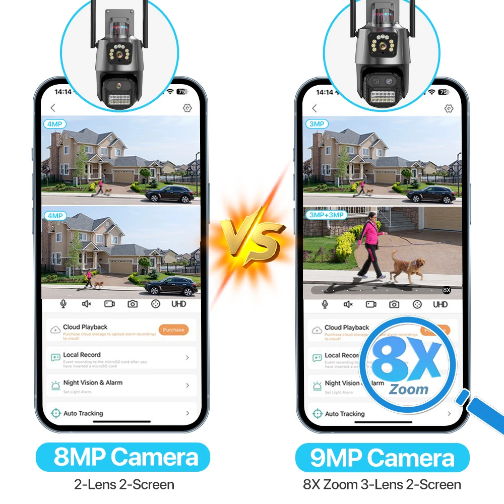 ߿  ũ  ķ, ڵ   , iCSee, 3  9MP 4K  IP ī޶, 8MP 8X  PTZ ī޶