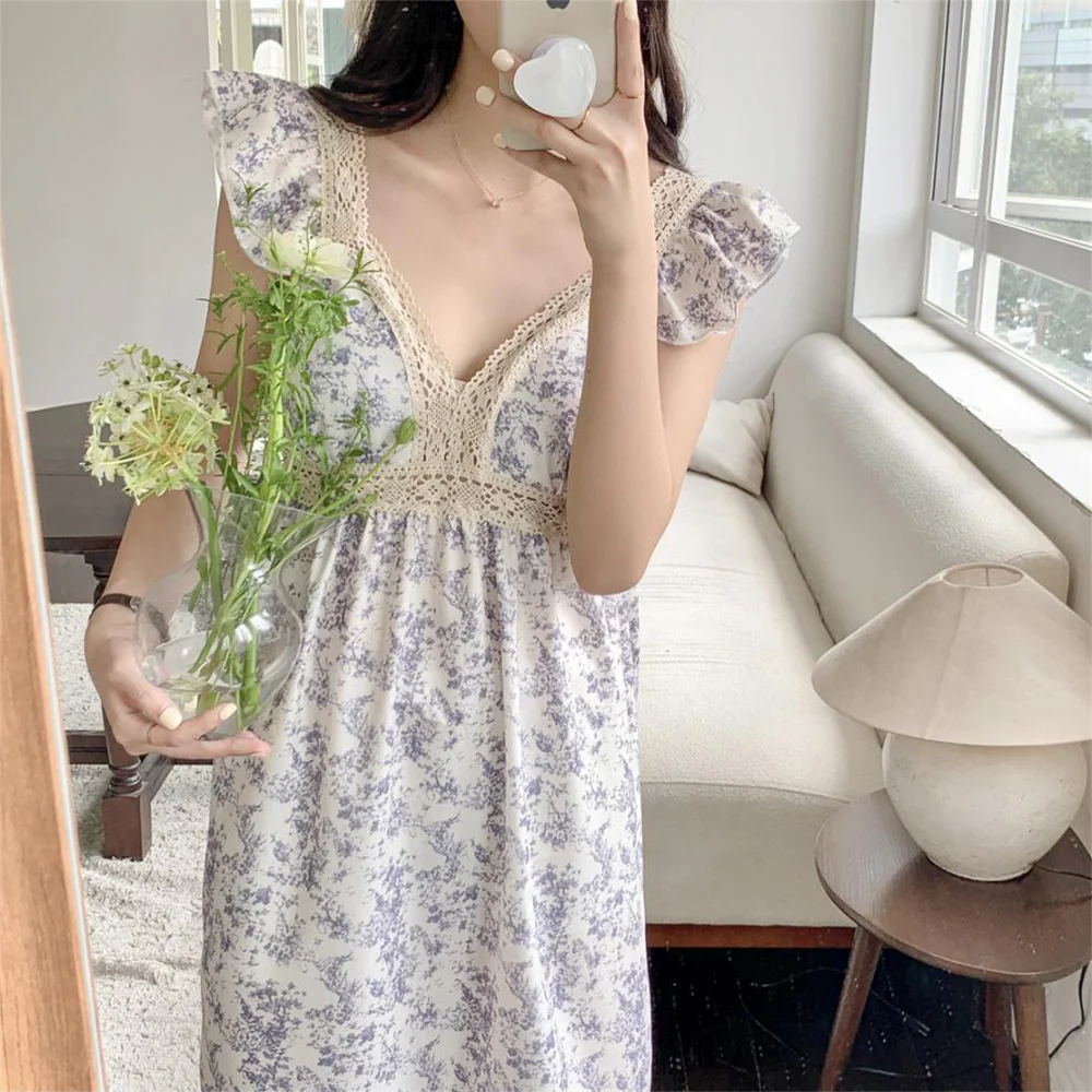 [Rachels] Homewear Women's short-sleeved pajamas Floral Frill Pajama Set 1 piece