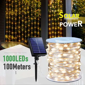 스트링 방수 태양광 LED 조명, 야외 꽃줄 정원 요정 조명, 크리스마스 화환 마당 장식, 100 LED, 200 LED, 300 LED, 500 LED, 1000LED