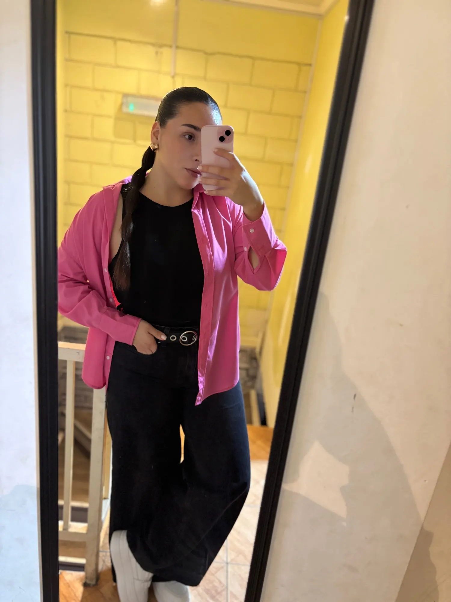 Women's Loose Poplin Office Shirt - Vintage Long Sleeve Button-Up Blouse photo review