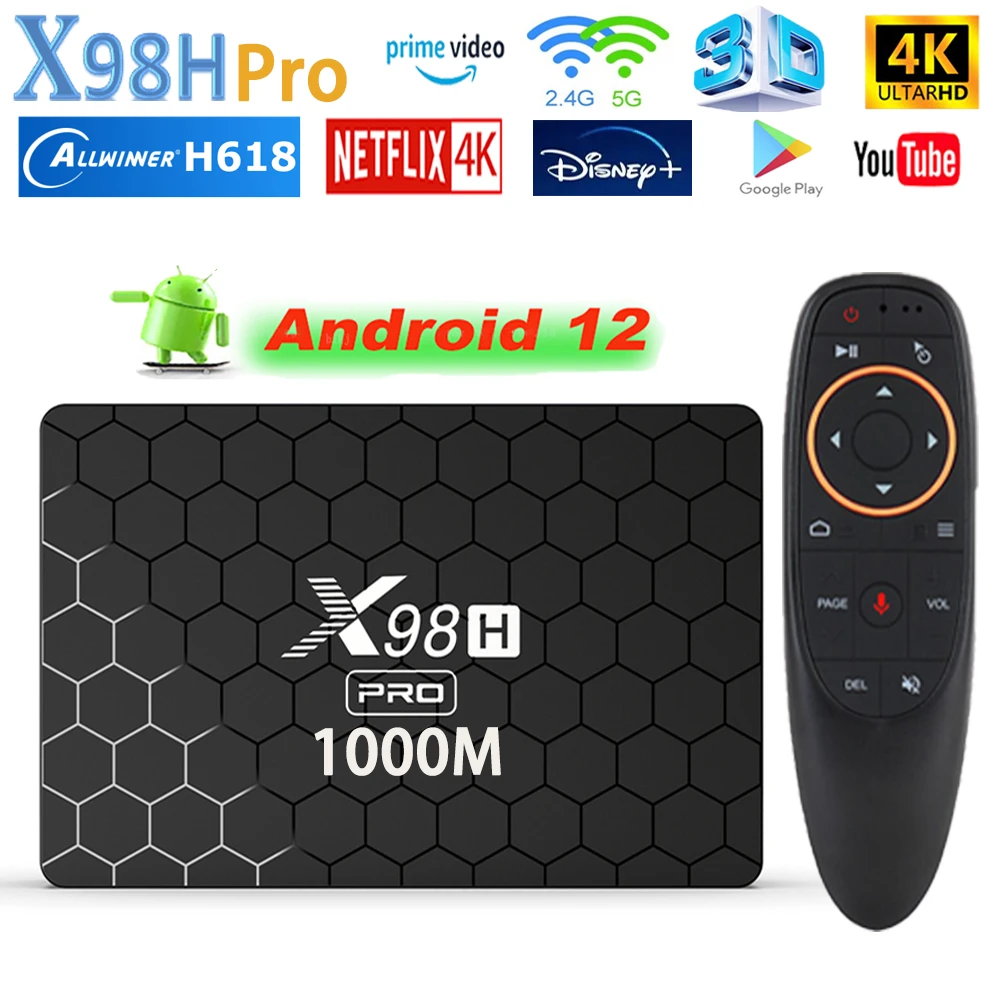 1000M X98H Pro Android 12 Smart Tv Box Allwinner H618 Quad Core Set Top