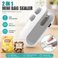 Mini-scelleuse de sacs USB rechargeable 2-en-1 : Scelleuse thermique et coupe-sac portable pour sacs alimentaires, idéale pour la conservation des collations et comme gadget de cuisine 1