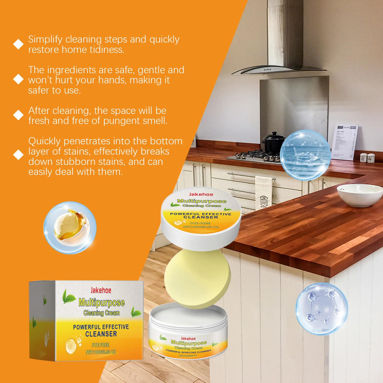 Jakehoe 100g Stain Cleaner Balm Bathroom Kitchen Cleaning Oil Stain Remover Detergent Decontamination Stove Polishing Cream