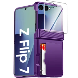 Blue Rugged Anti - Scratch Phone Case with Card Holder & RFID Protection - Full Shockproof Design with HD Protector, Ideal - Galaxy Z Flip6 (PURPLE)