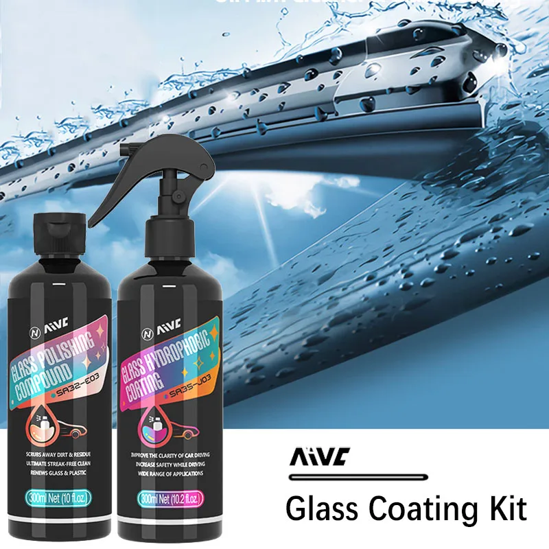 Car Glass Hydrophobic Coating Kit Windshield Oil Film Remover AIVC 300ml  Glass Nano Waterproof Spray Cleaning Set Car Detailing - AliExpress