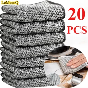 LeMeenQ Thickened Magic Cleaning Cloth Non-Scratch Double-layer Iron Microfiber Mesh Dishrag Washing Pot Rags Kitchen Dishcloths 1
