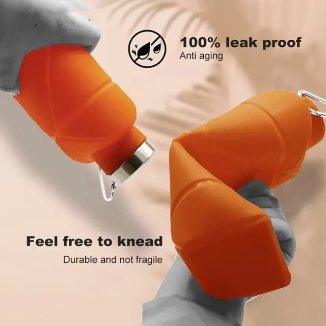 700ML Collapsible Water Bottle Leakproof Valve Reusable Silicone Foldable Travel Water Bottle for Gym Camping Hiking Travel 3