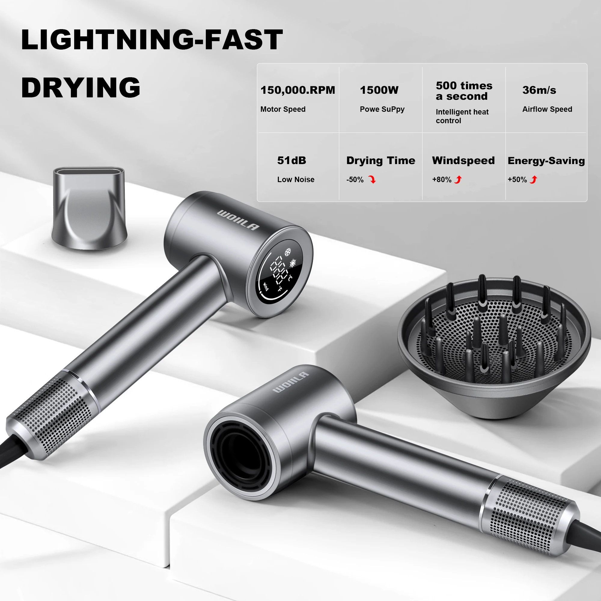 Speed 36m/s Super Hair Dryer Leafless Hairdryer Personal Hair Care Styling Negative Ion Tool Constant Anion Electric Hair Dryers 3