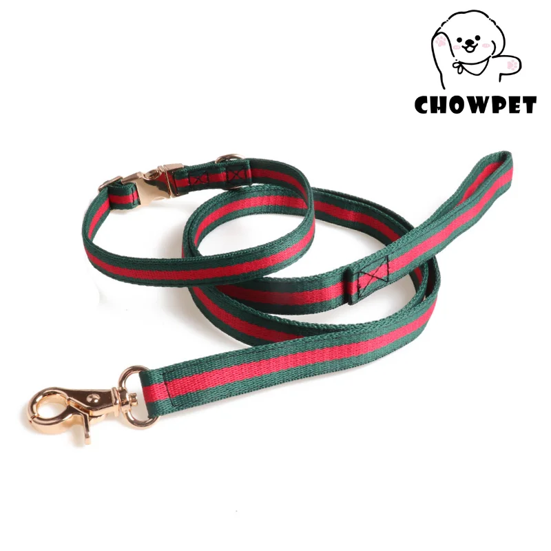 

Pet Nylon Collar Red Green Woven Straps Metal Buckle Dog Collar Leash Striped Set Puppy Pet Accessories Supplies