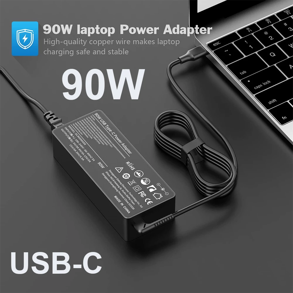 90W 20V USB-C AC Charger Laptop Adapter For HP Specter X360 Dell TDK33 Lenovo ThinkPad T480 T480s T580 T580s IdePad_voghion.com