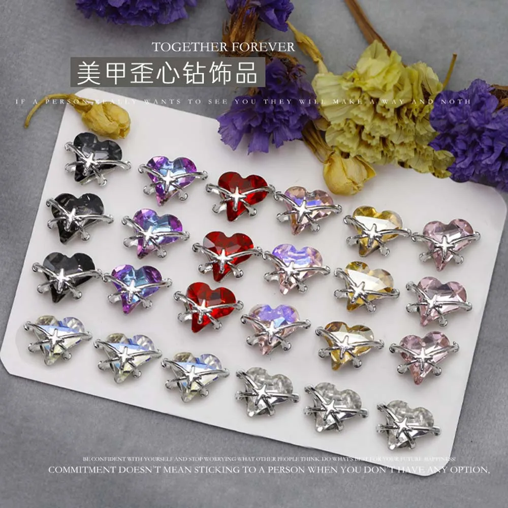 10Pcs Heart Nail Art Charms 3D Lega Twisted Heart Starry Love Nail Art Decoration Crystal Moonlight Pink Heart Nail Accessories