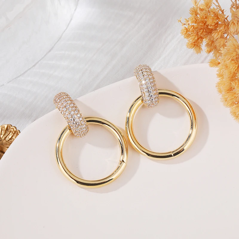 Retro Metallic Multiple Pendant Vintage Earrings for Women Zircon Circle Round Fashion Wedding Party Unusual Jewelry