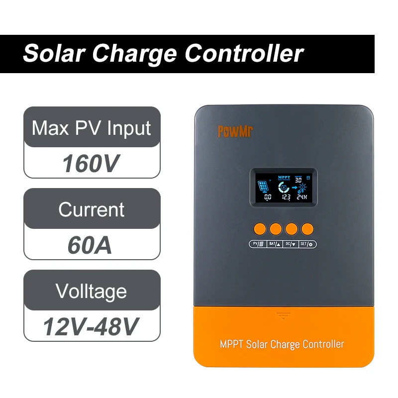 PowMr MPPT Charge Controller 60a 12V/24V Support Multiple Parallel Machines Solar Controller MPPT Max Input 100V for Lithium and Lead-Acid Battery 