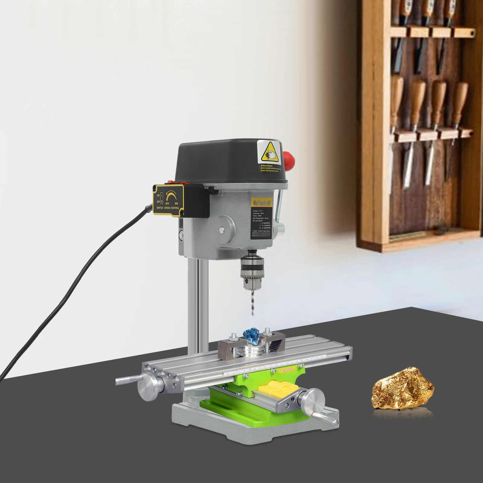 Mini Drill Press Bench, 340W Portable Drill Press Bench 5158A, 3-Speed Adjustable Bench Drill for Wood, Hard Plastic, DIY Crafts 2