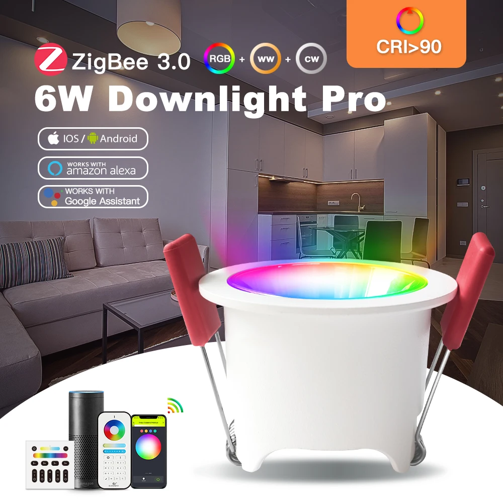

Gledopto Smart ZigBee 3.0 CRI 90+ RGBCCT LED Ceiling Recessed Light Intelligent Downlight Work with SmartThings Tuya Alexa Voice