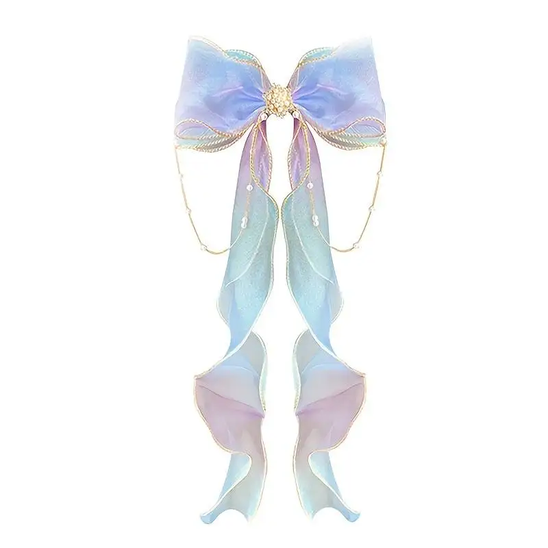 Baby Girls Cute Elegant Mesh Bow Ribbon Clips With Faux Pearl Tassel Decoration Hair Accessories For Party Performance - Image 6