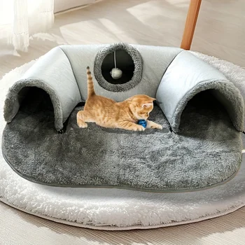 3-in-1 Cozy Cat Tunnel Bed Play Mat Warm Nest With Non-Slip Bottom for Small to Medium Cats dog Rabbits Home Pet Kennel Products 1